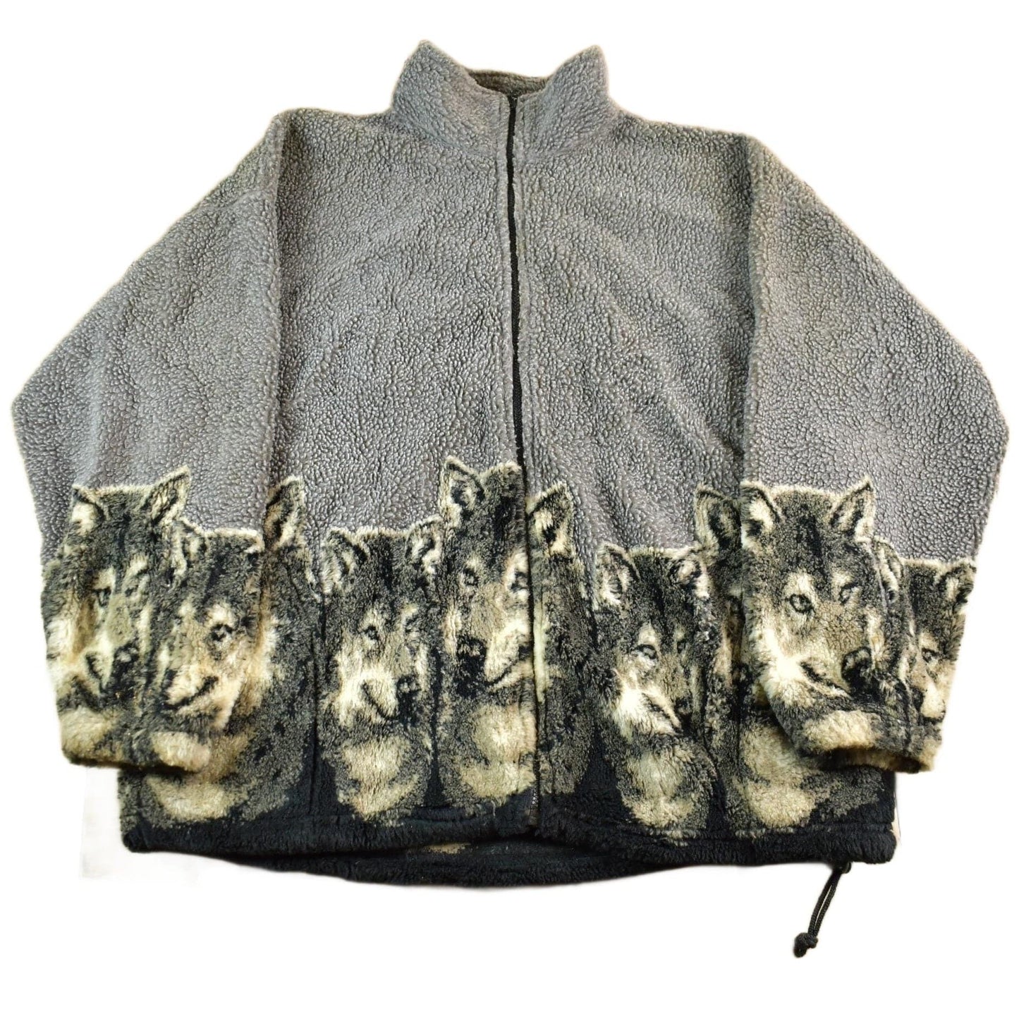 Vintage 1990s Bear Ridge Winter Wolf Theme Full Zip Fleece Sweater Jacket Men's XL from propervintagecanada