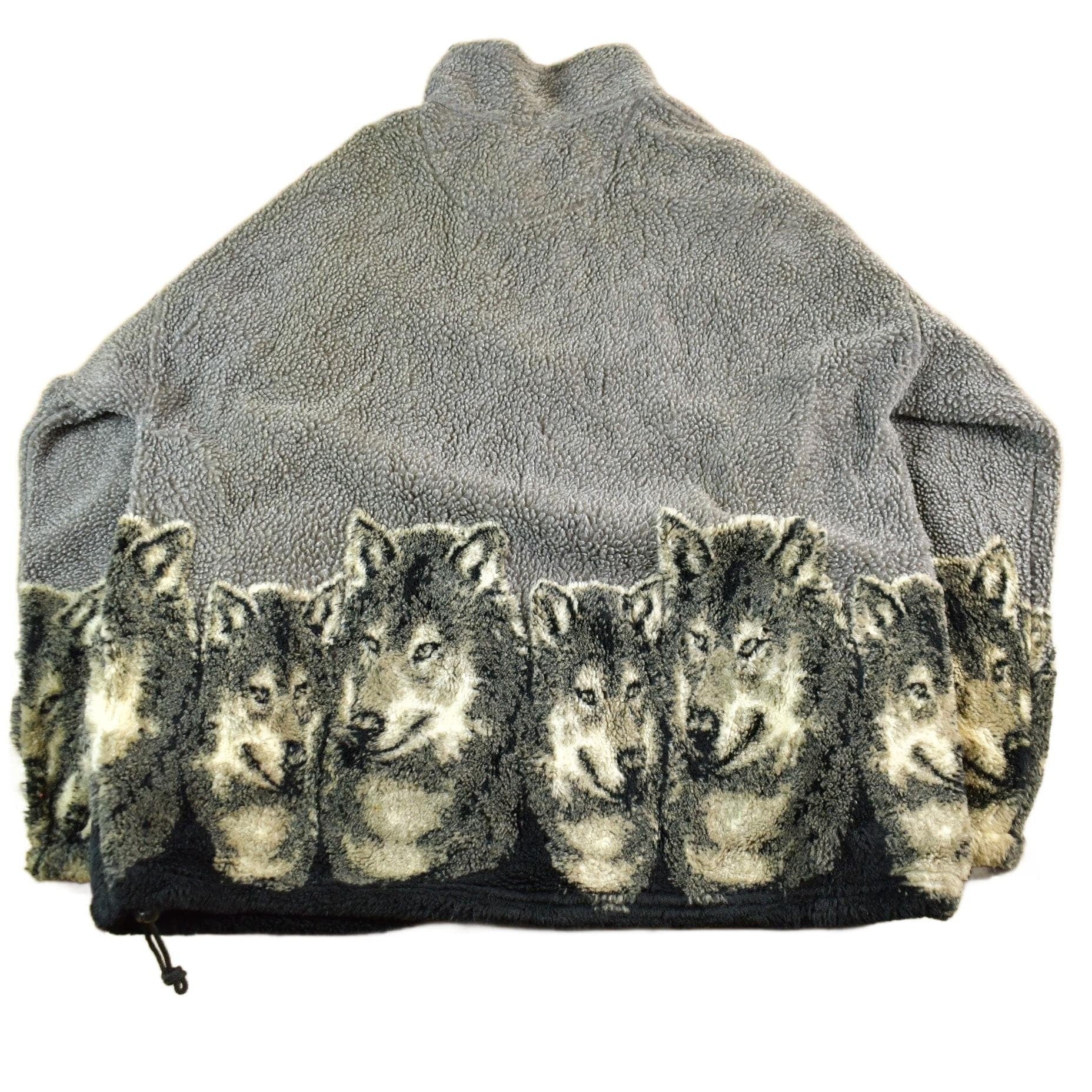 Vintage 1990s Bear Ridge Winter Wolf Theme Full Zip Fleece Sweater Jacket Men's XL from propervintagecanada