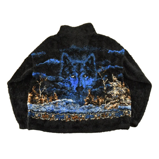 Vintage 1990s Bear Ridge Winter Wolf Theme Full Zip Fleece Sweater Jacket Men's XL from propervintagecanada