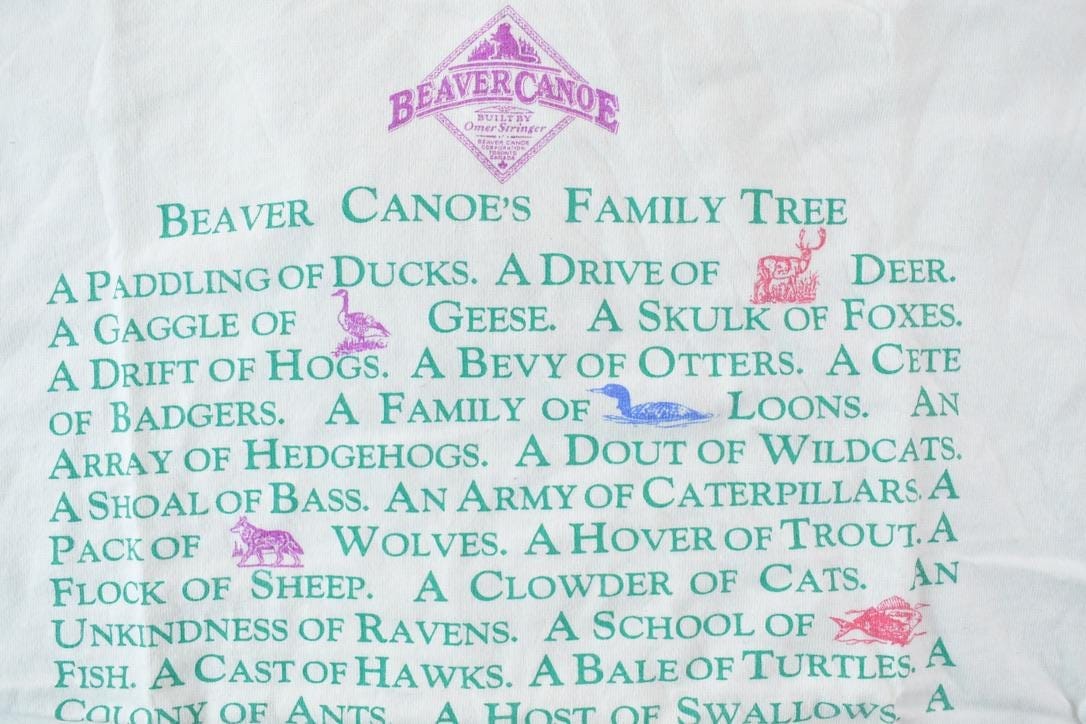 Vintage 1990s Beaver Canoe Family Tree Graphic T-Shirt Men's Large from propervintagecanada