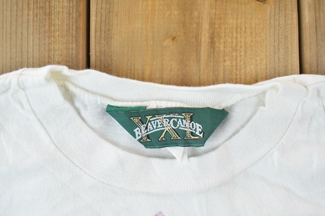 Vintage 1990s Beaver Canoe Family Tree Graphic T-Shirt Men's Large from propervintagecanada