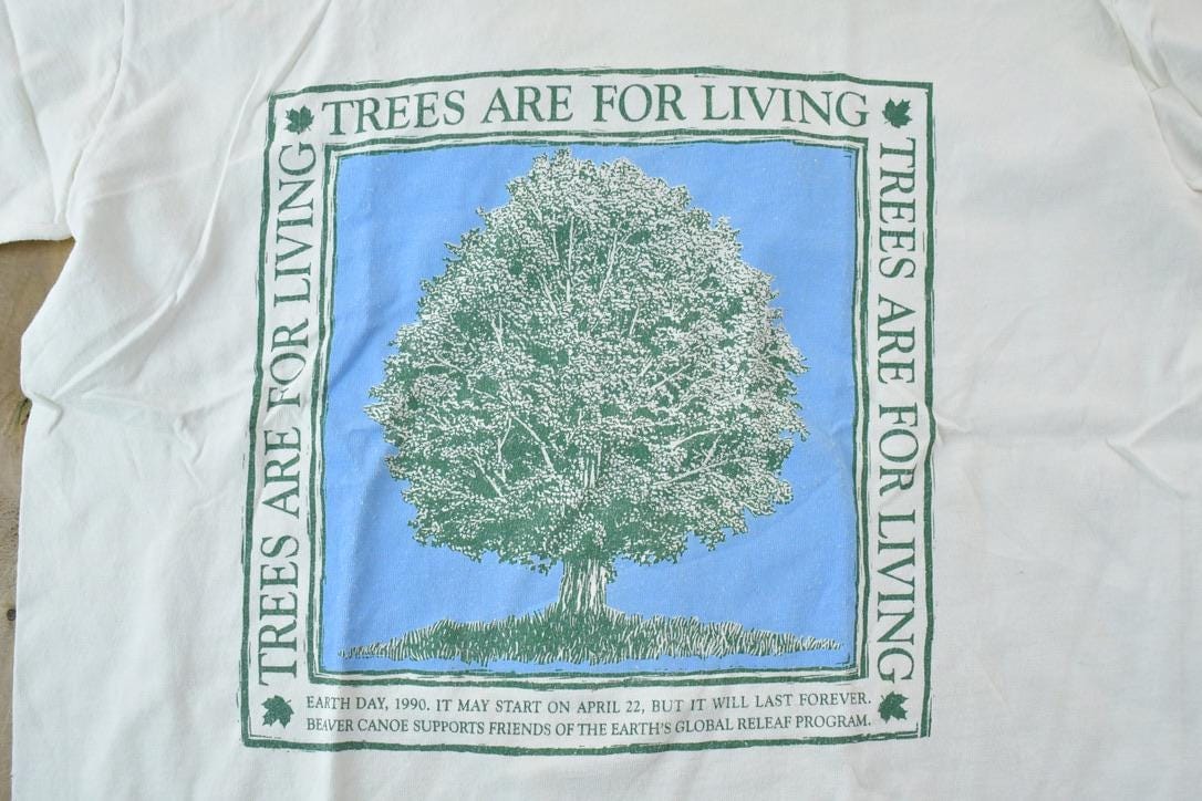Vintage 1990s Beaver Canoe Trees Are For Living Graphic T-Shirt Men's Large from propervintagecanada