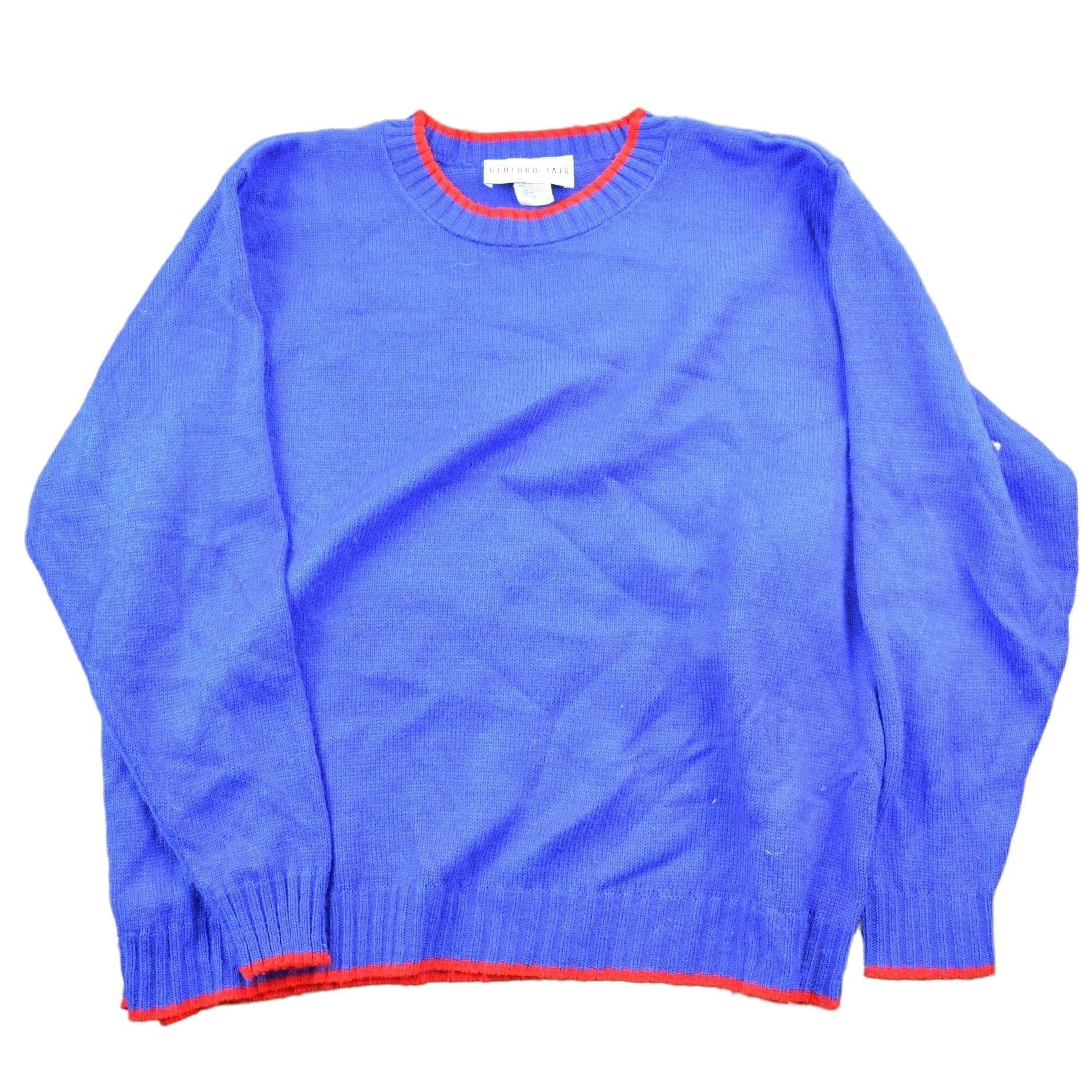 Vintage 1990s Bedford Fair Blue Knit Crewneck Sweater Women's L from propervintagecanada