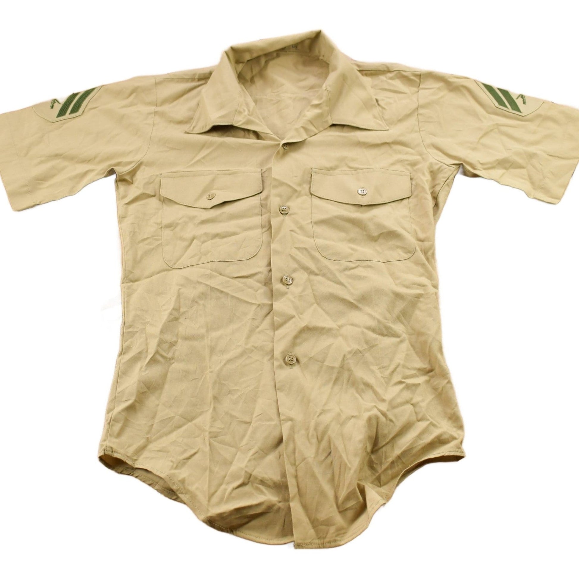 Vintage 1990s Beige Blank Military Button Up Shirt Men's XS from propervintagecanada