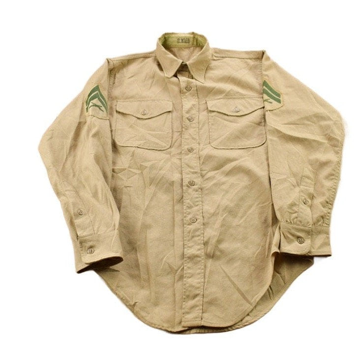 Vintage 1990s Beige Blank USMC Button Up Military Shirt Men's MMen's Medium from propervintagecanada