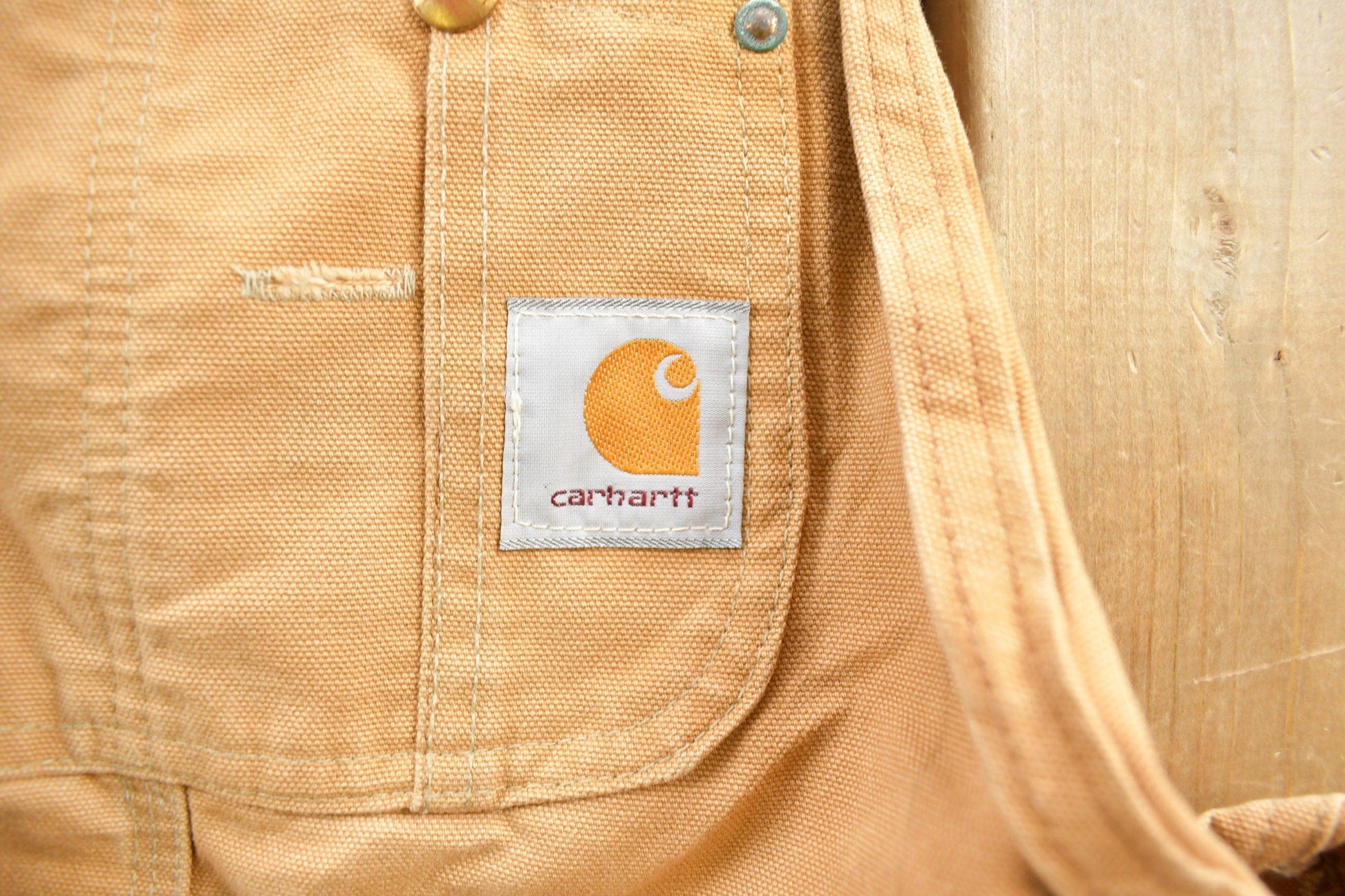Vintage 1990s Beige Carhartt Double Knee Canvas Overalls Men's 34 x 30 from propervintagecanada