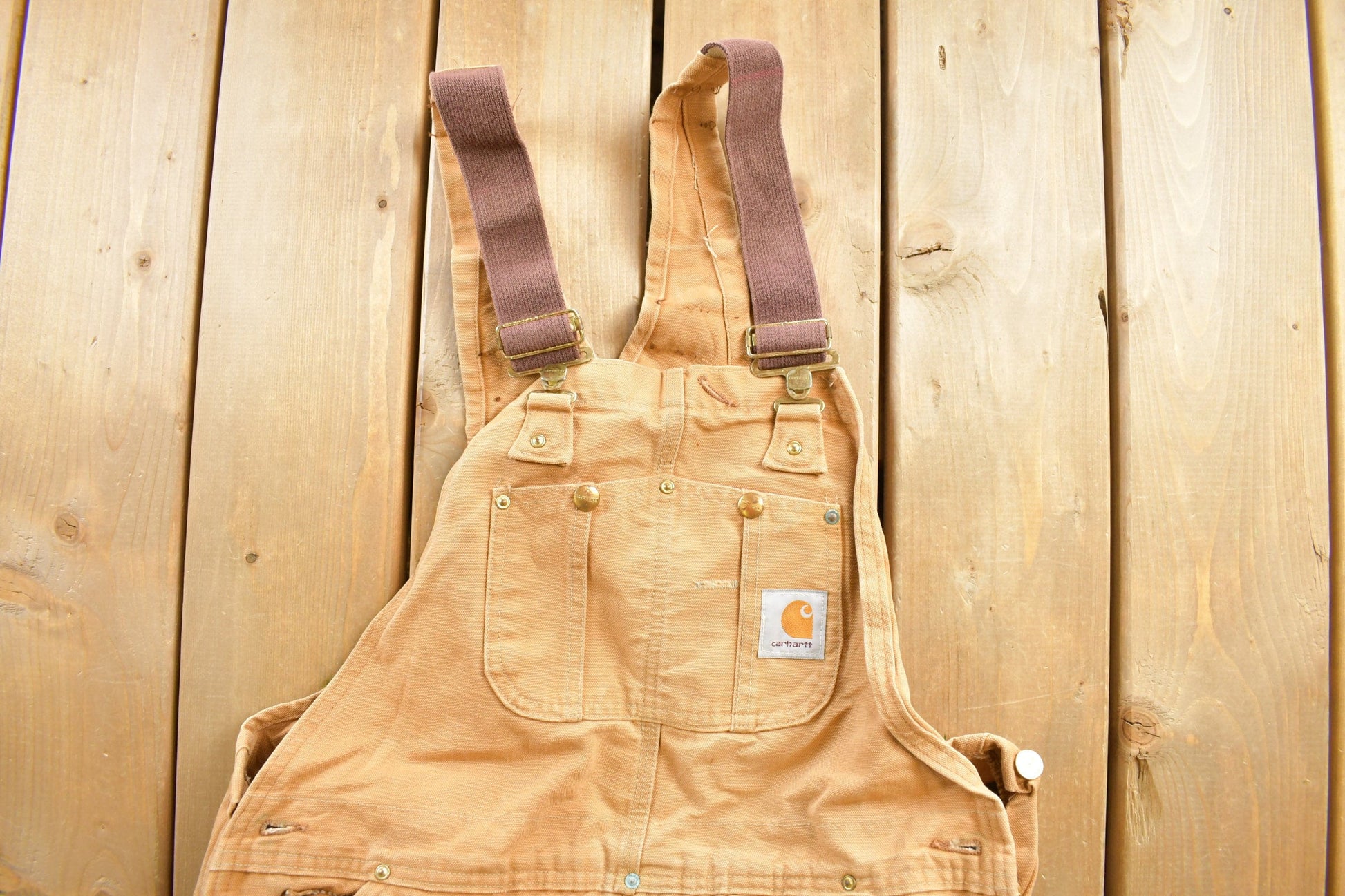 Vintage 1990s Beige Carhartt Double Knee Canvas Overalls Men's 34 x 30 from propervintagecanada