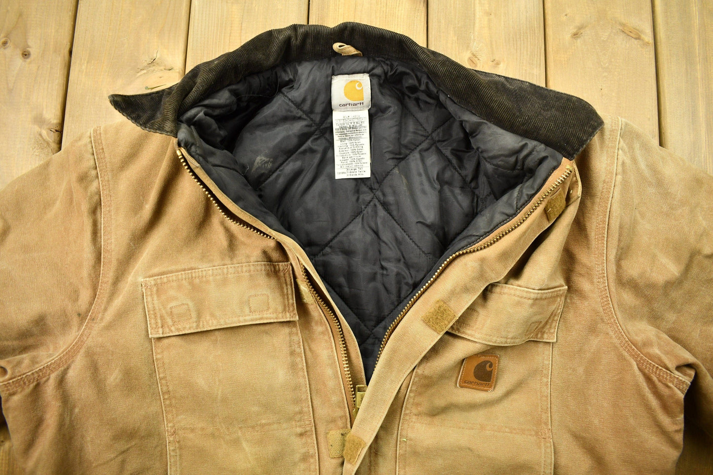 Vintage 1990s Beige Carhartt Work Jacket Men's 2XL from propervintagecanada