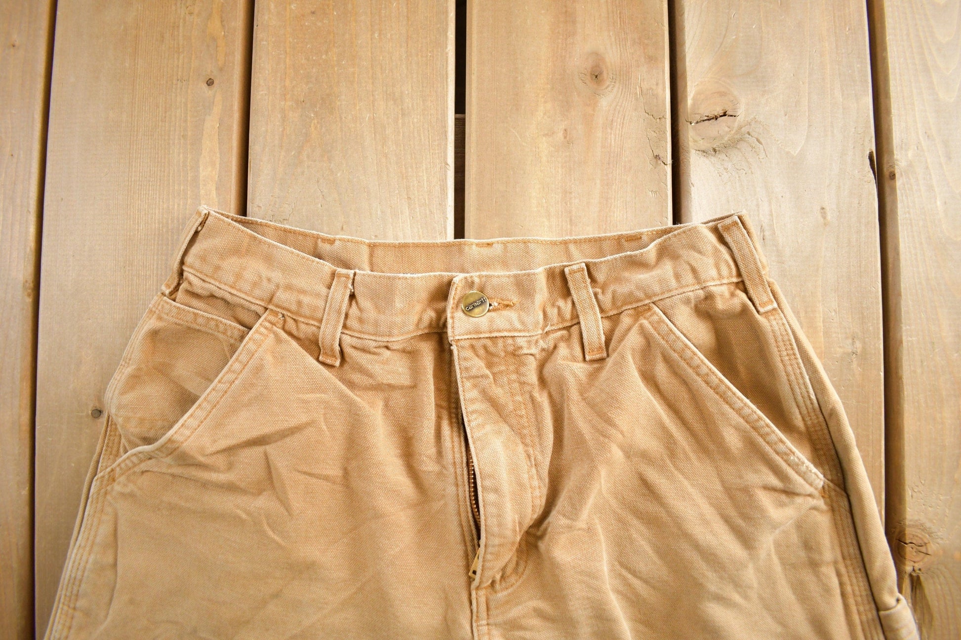 Vintage 1990s Beige Carhartt Work Pants Men's 32 x 30 from propervintagecanada