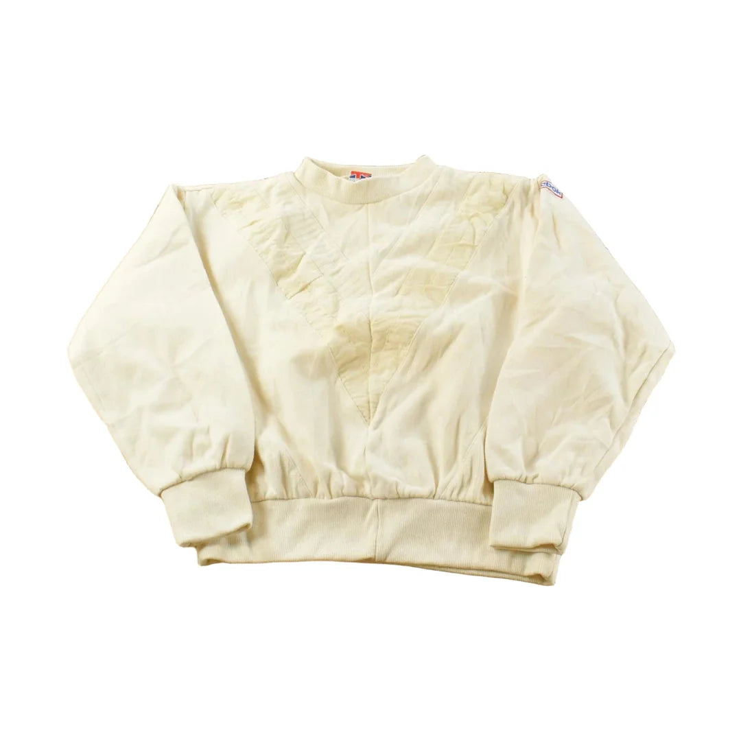 Vintage 1990s Beige Embroidered Reebok Shoulder Mini Logo Crewneck Sweatshirt Men's S from propervintagecanada