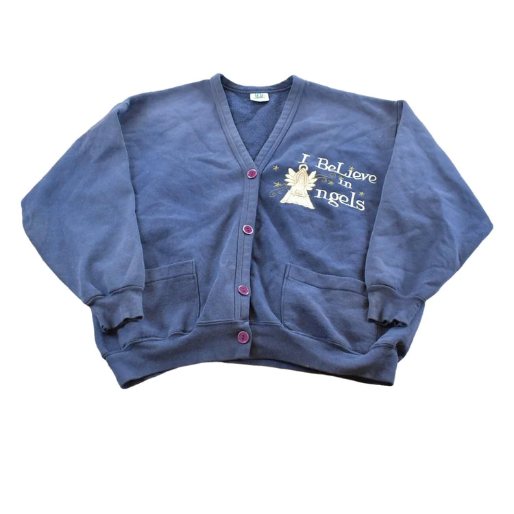 Vintage 1990s Believe in Angels Embroidered Cardigan Sweater Mens L from propervintagecanada