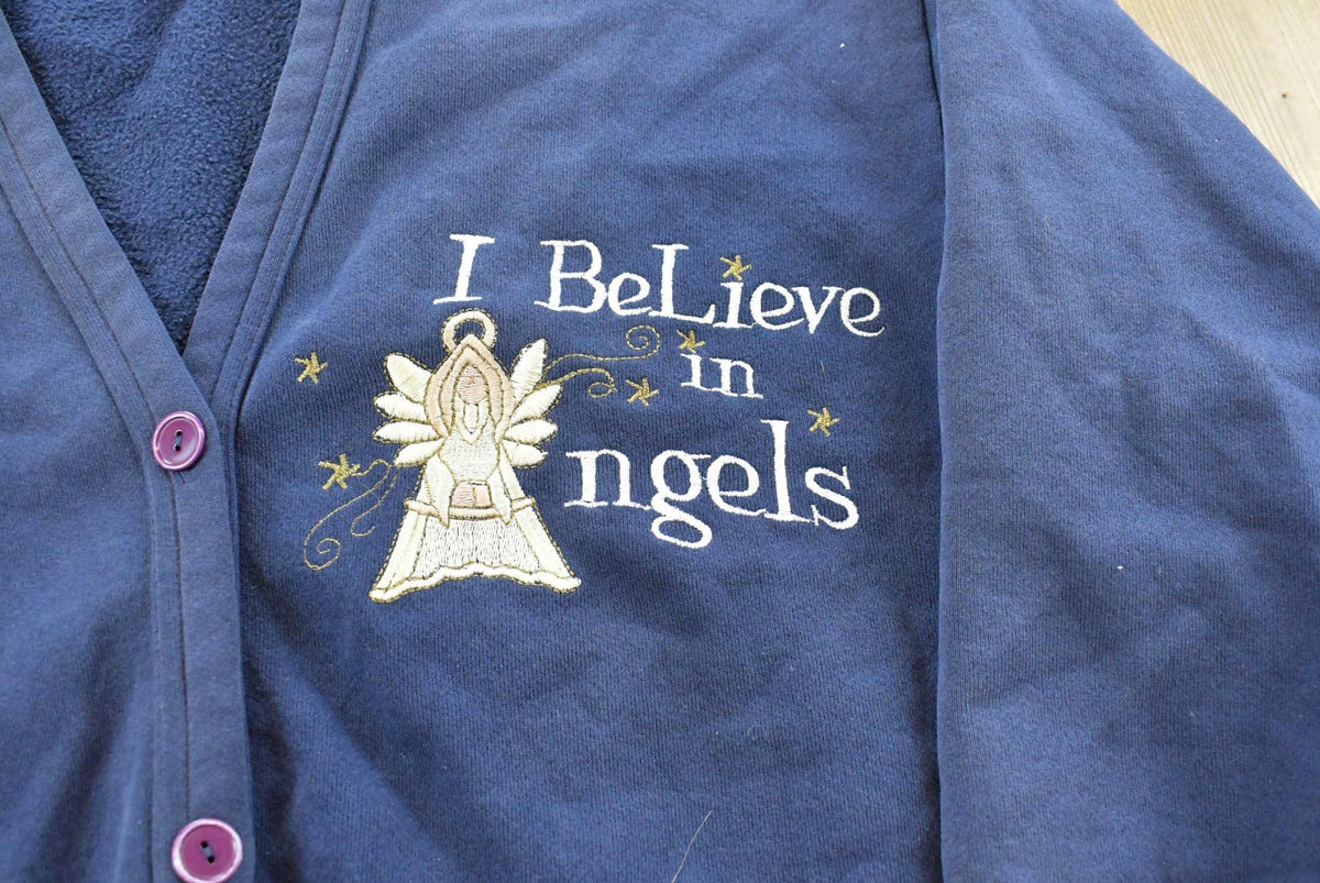 Vintage 1990s Believe in Angels Embroidered Cardigan Sweater Mens L from propervintagecanada