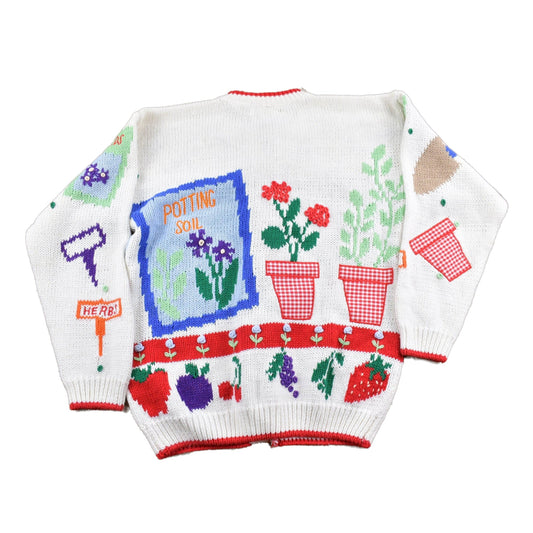 Vintage 1990s Belle Point Gardening Theme Knit Cardigan Sweater Women's M from propervintagecanada