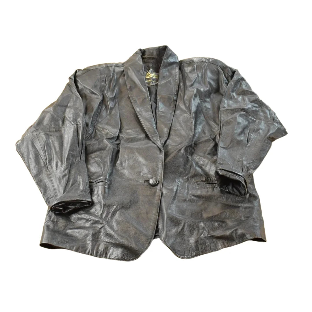 Vintage 1990s Benlo Leather Blazer Coat Jacket Women's L / Made in Italy / 90s Streetwear from propervintagecanada