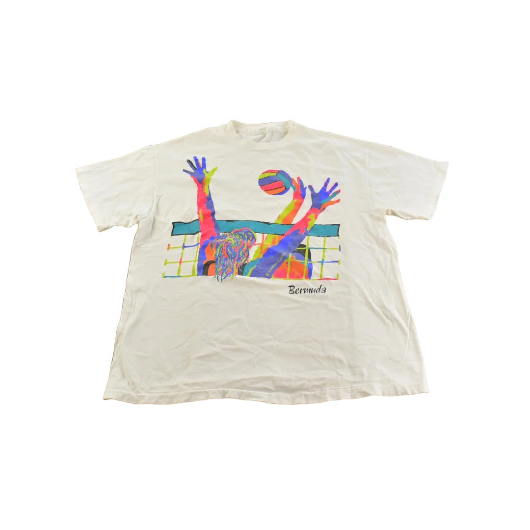 Vintage 1990s Bermuda Beach Volleyball Graphic T-Shirt Men's L from propervintagecanada