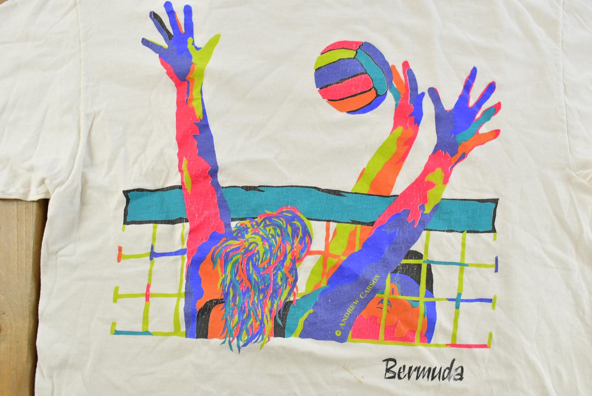 Vintage 1990s Bermuda Beach Volleyball Graphic T-Shirt Men's L from propervintagecanada