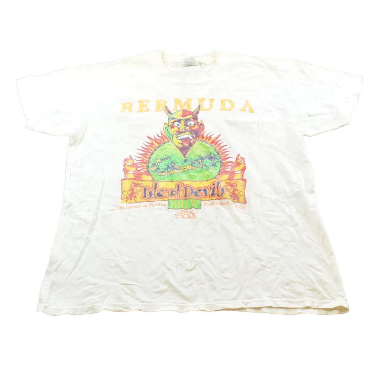 Vintage 1990s Bermuda Isle of Devils Beer Souvenir Graphic Travel T-Shirt Mens XL from propervintagecanada