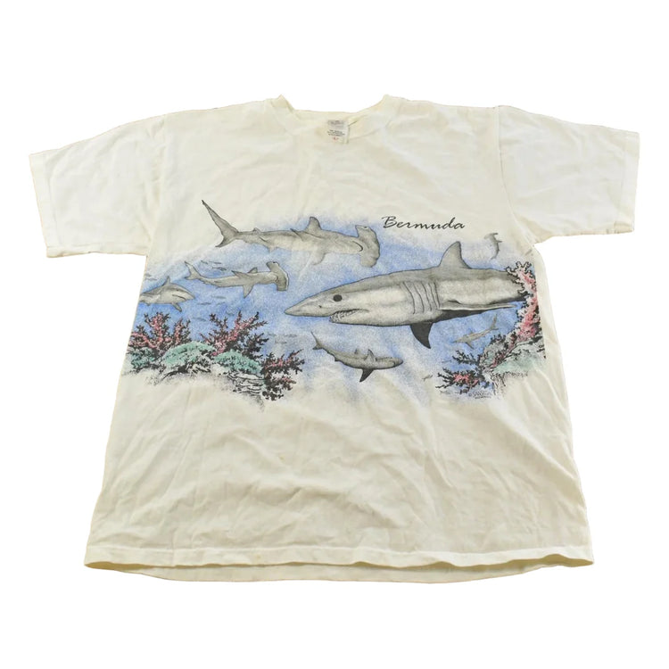 Vintage 1990s Bermuda Shark Travel Souvenir Graphic T-Shirt Men's L from propervintagecanada