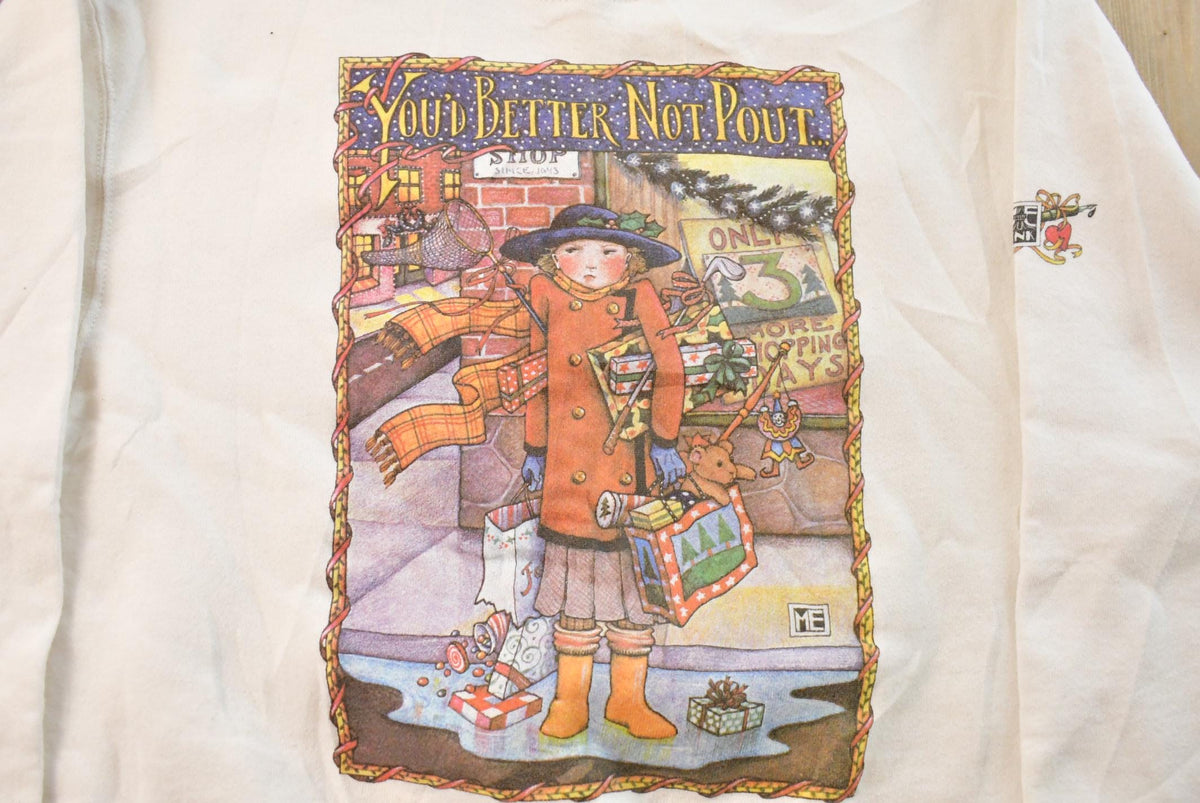 Vintage 1990s Better Not Pout Book Art Mary Engelbreit Crewneck Sweatshirt Men's Large from propervintagecanada
