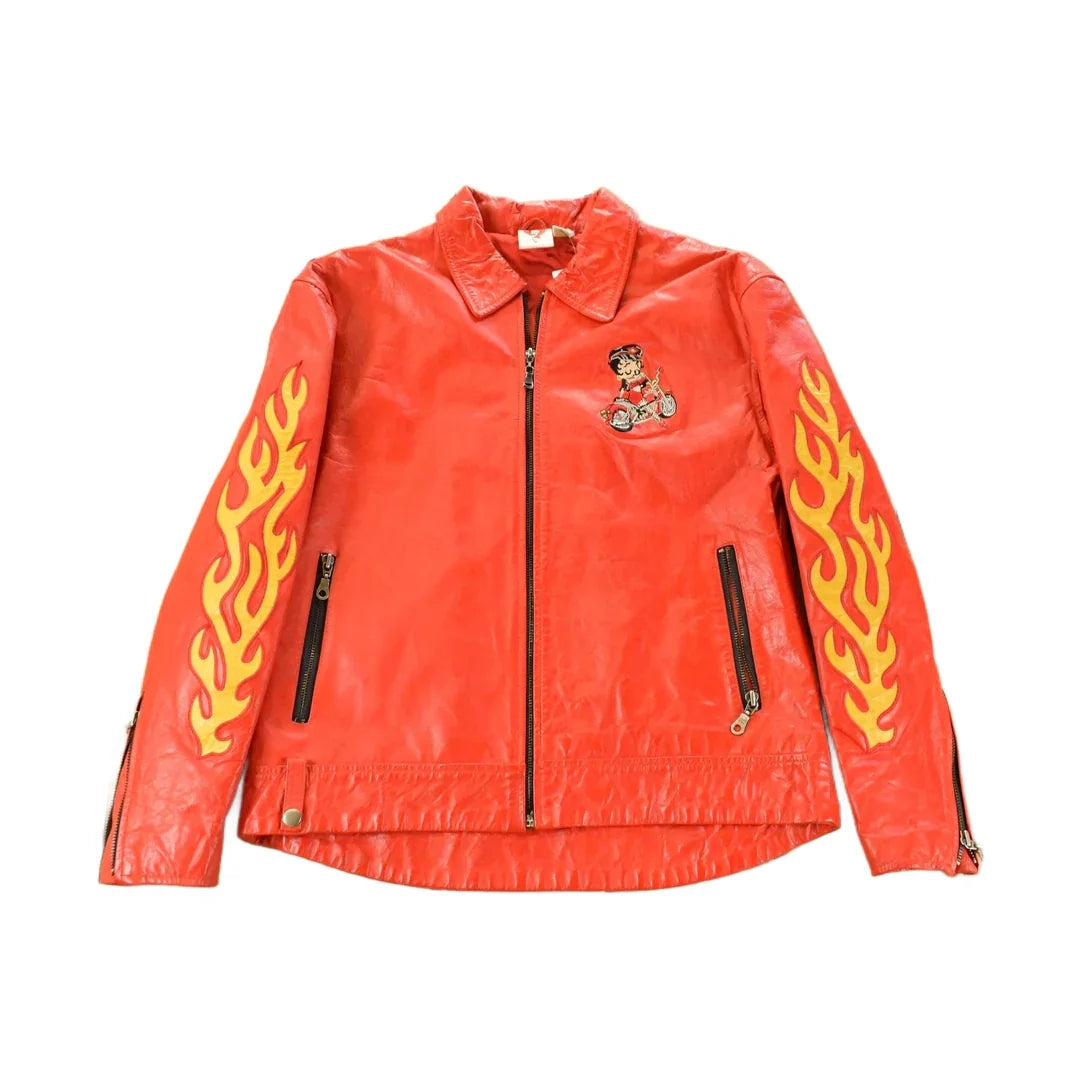 Vintage 1990s Betty Boop Leather Motorcycle Jacket Women's S from propervintagecanada