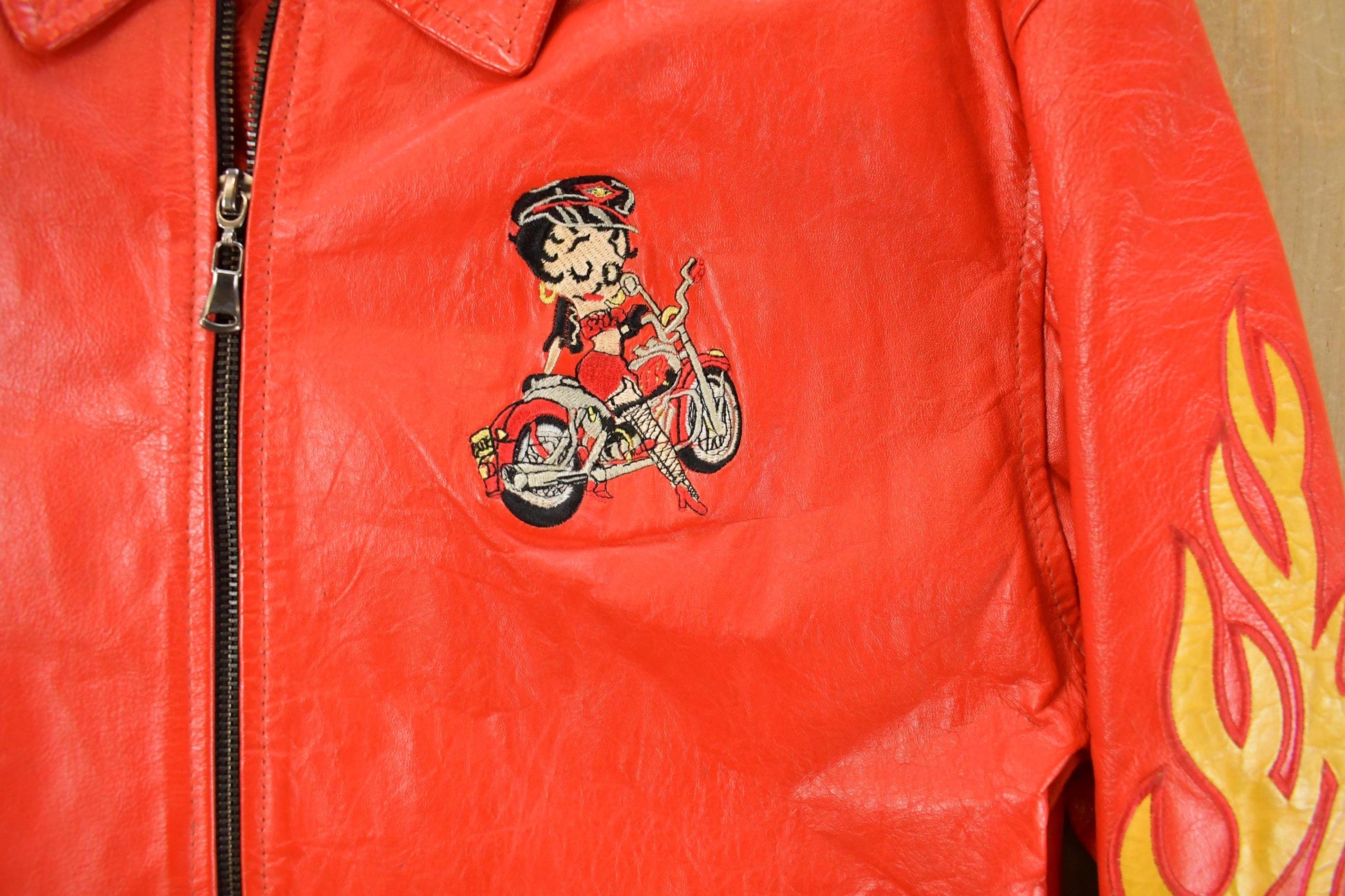 Vintage 1990s Betty Boop Leather Motorcycle Jacket Women's S from propervintagecanada