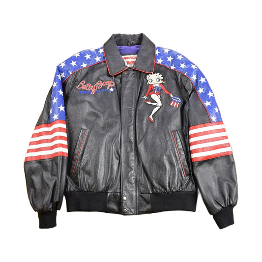 Vintage 1990s Betty Boop Leather Varsity Jacket Men's XL from propervintagecanada