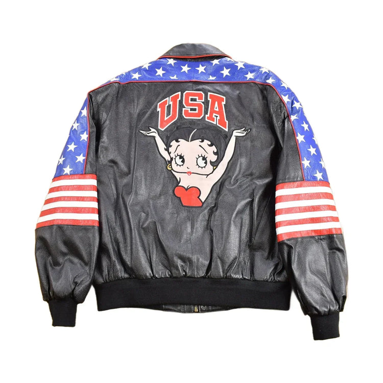 Vintage 1990s Betty Boop Leather Varsity Jacket Men's XL from propervintagecanada