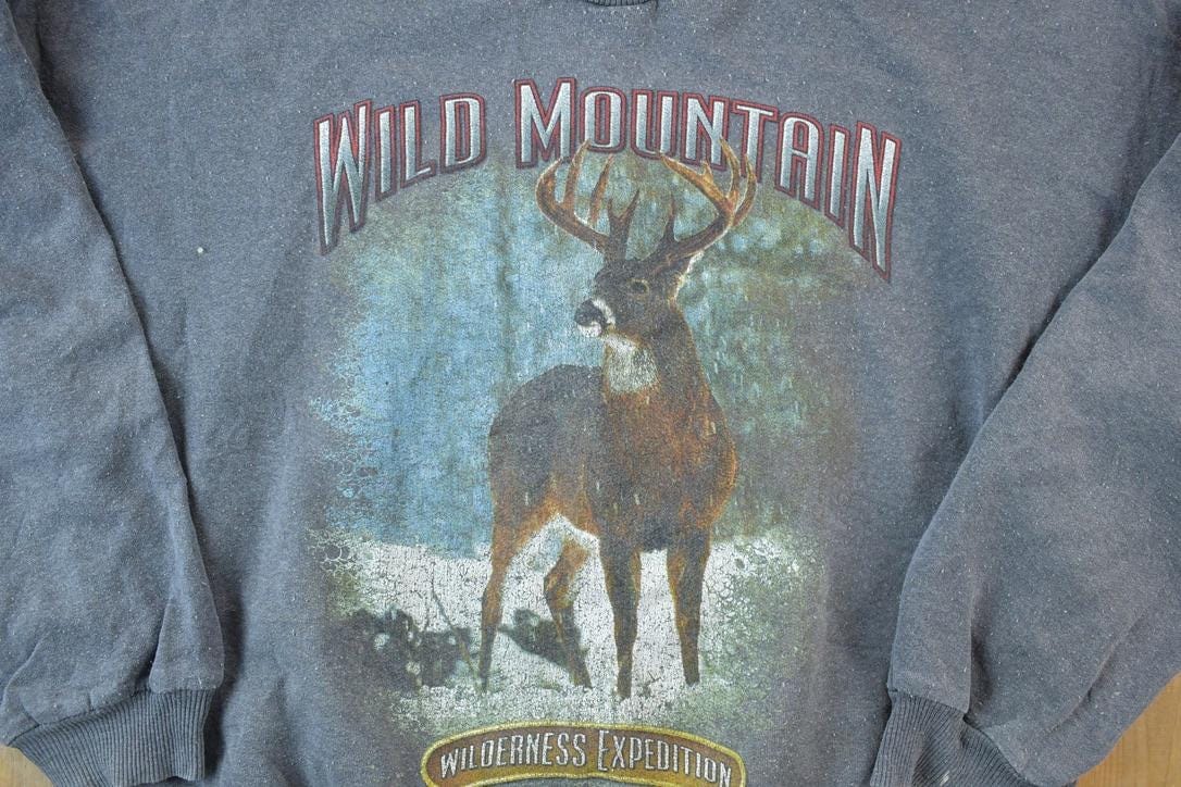 Vintage 1990s Big Buck Wild Mountain Wilderness Expedition Outdoorsman Crewneck Sweatshirt Men's Large from propervintagecanada