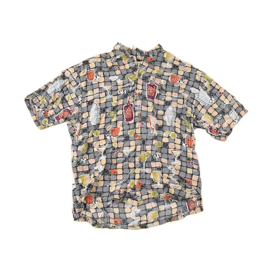 Vintage 1990s Big Dogs Bottles AOP Abstract Button Up Shirt Men's M from propervintagecanada