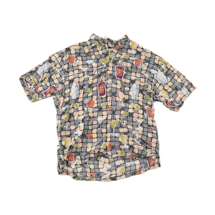 Vintage 1990s Big Dogs Bottles AOP Abstract Button Up Shirt Men's M from propervintagecanada