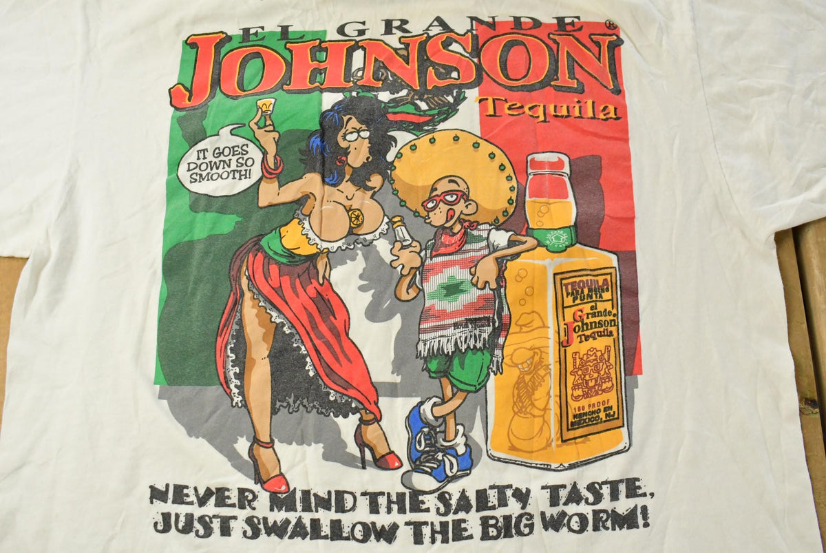 Vintage 1990s Big Johnson Tequila Cartoon Funny Souvenir T-Shirt Men's XL from propervintagecanada