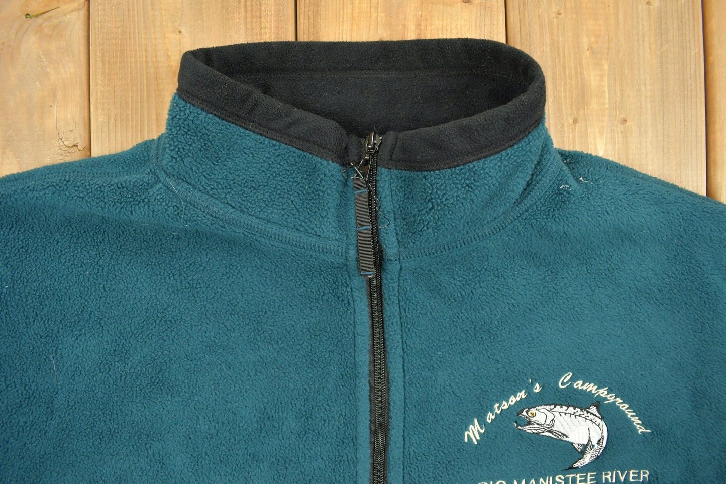 Vintage 1990s Big Manistee River Fleece Zip Up Sweater Men's Large from propervintagecanada