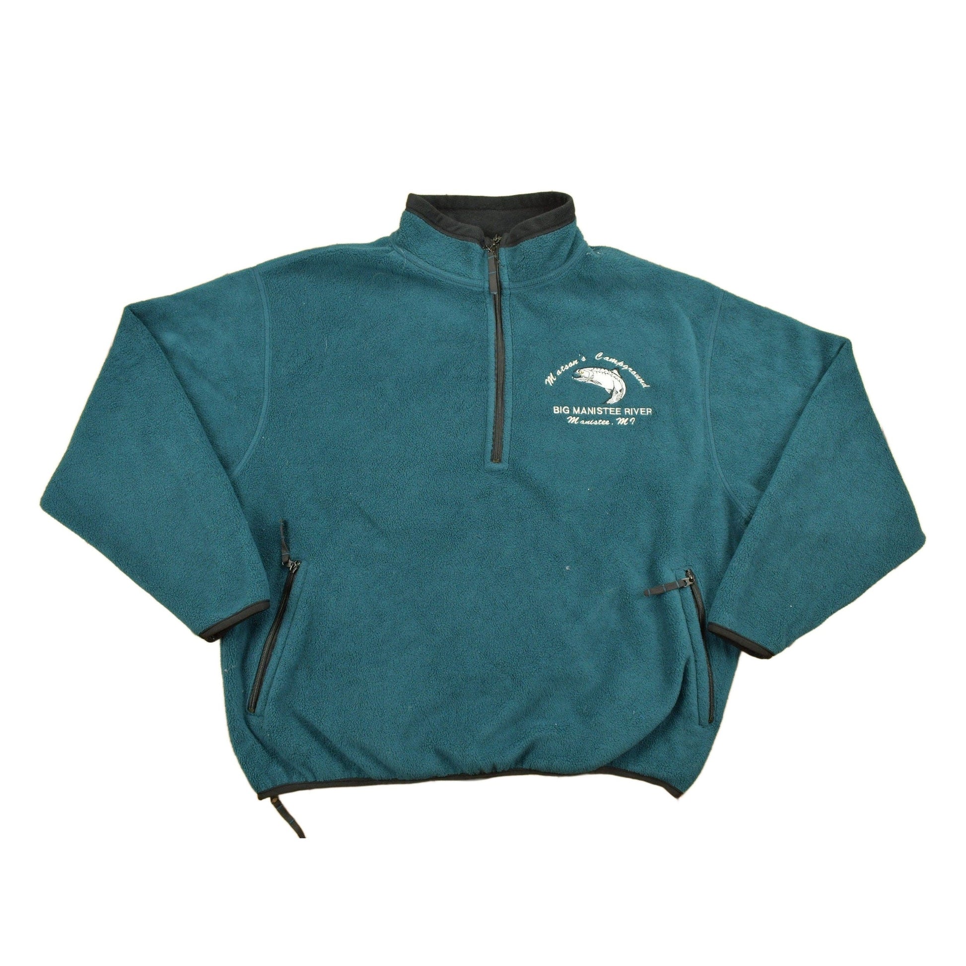 Vintage 1990s Big Manistee River Fleece Zip Up Sweater Men's Large from propervintagecanada