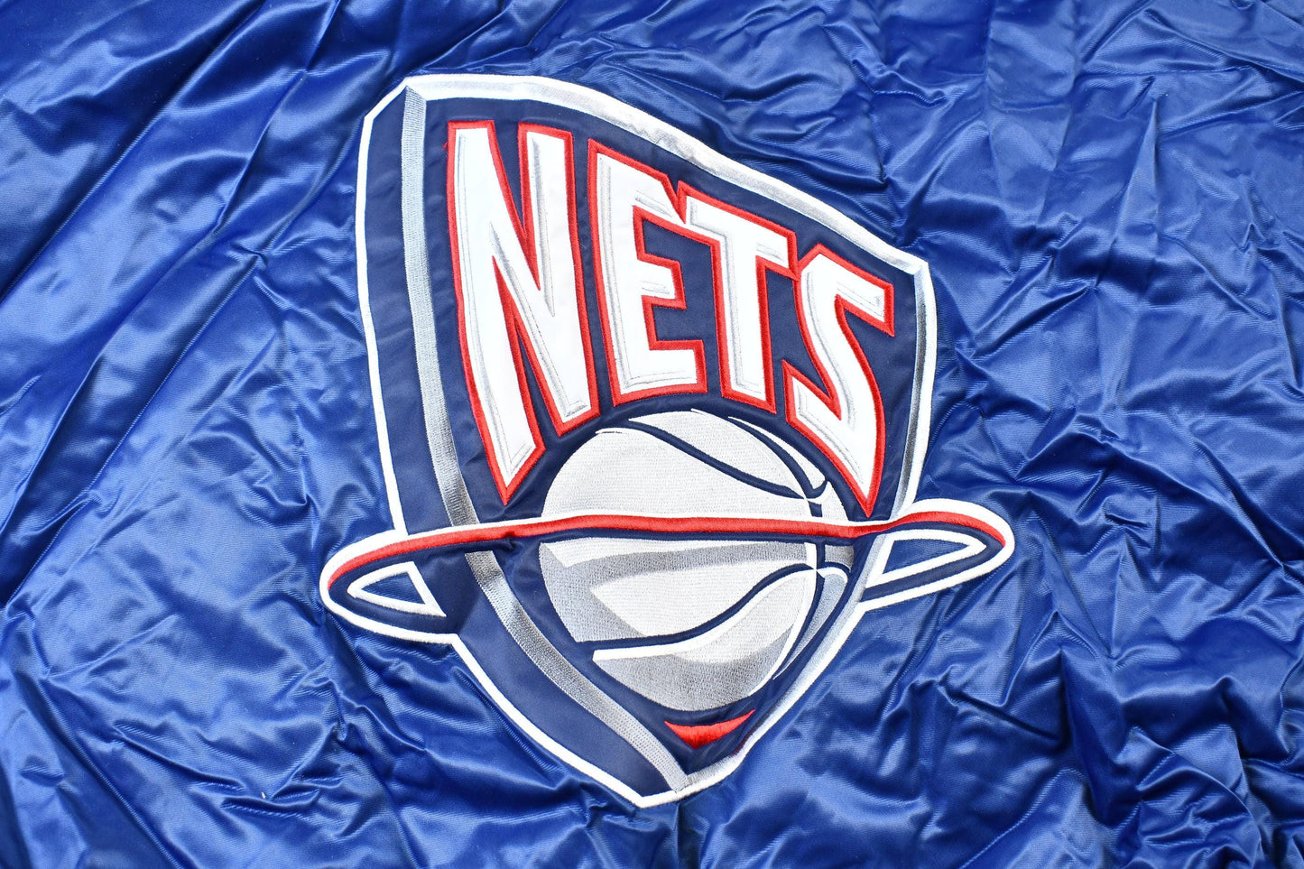 Vintage 1990s Bigman Sports New Jersey Nets NBA Basketball Embroidered Snap Button Satin Bomber Jacket Men's 4XL from propervintagecanada