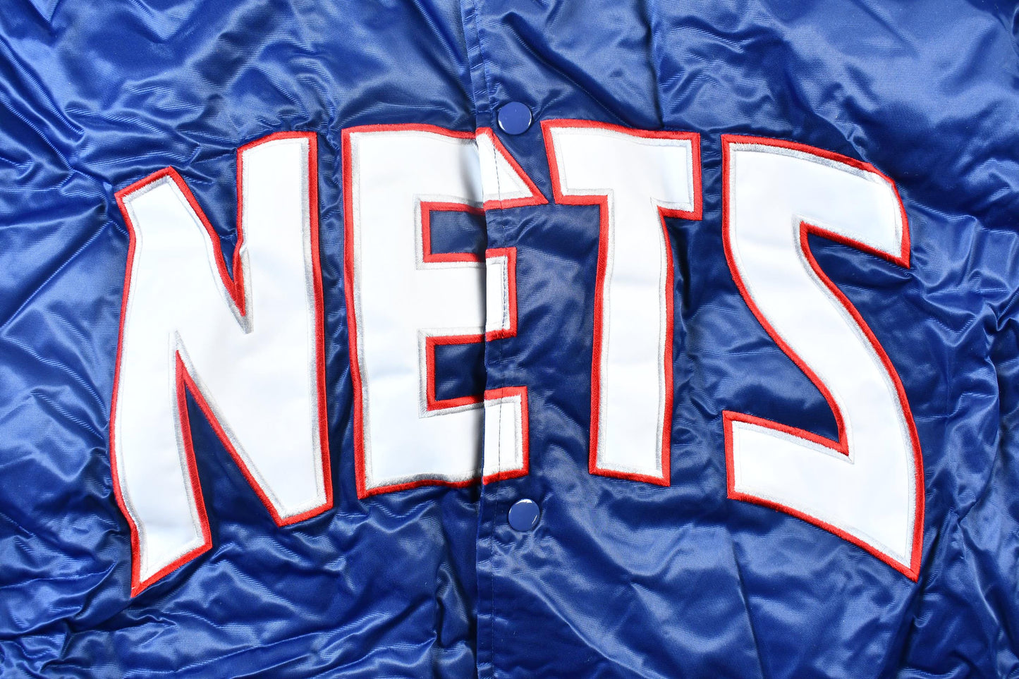 Vintage 1990s Bigman Sports New Jersey Nets NBA Basketball Embroidered Snap Button Satin Bomber Jacket Men's 4XL from propervintagecanada