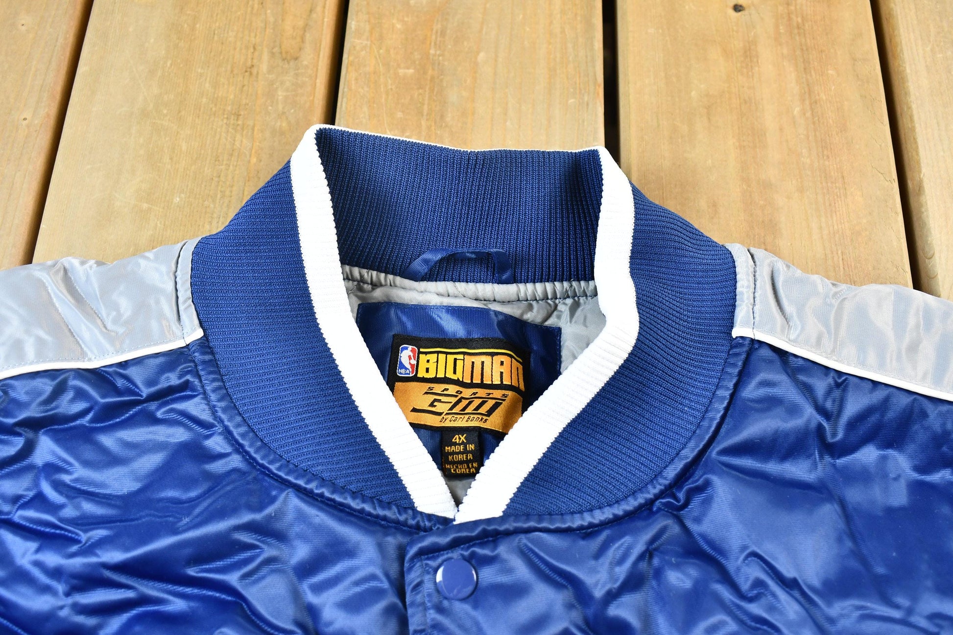 Vintage 1990s Bigman Sports New Jersey Nets NBA Basketball Embroidered Snap Button Satin Bomber Jacket Men's 4XL from propervintagecanada