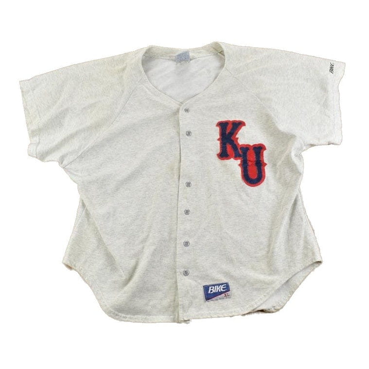 Vintage 1990s Bike KU University Collegiate Baseball Button Up T-Shirt Men's XL from propervintagecanada