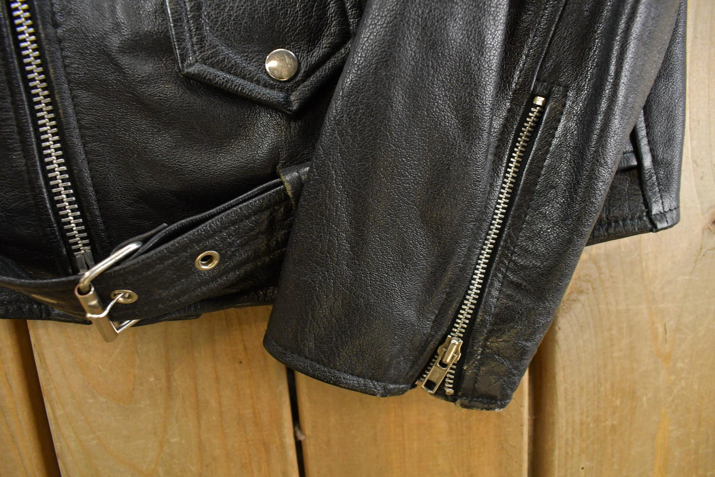 Vintage 1990s Biker Leather Jacket Men's Medium from propervintagecanada