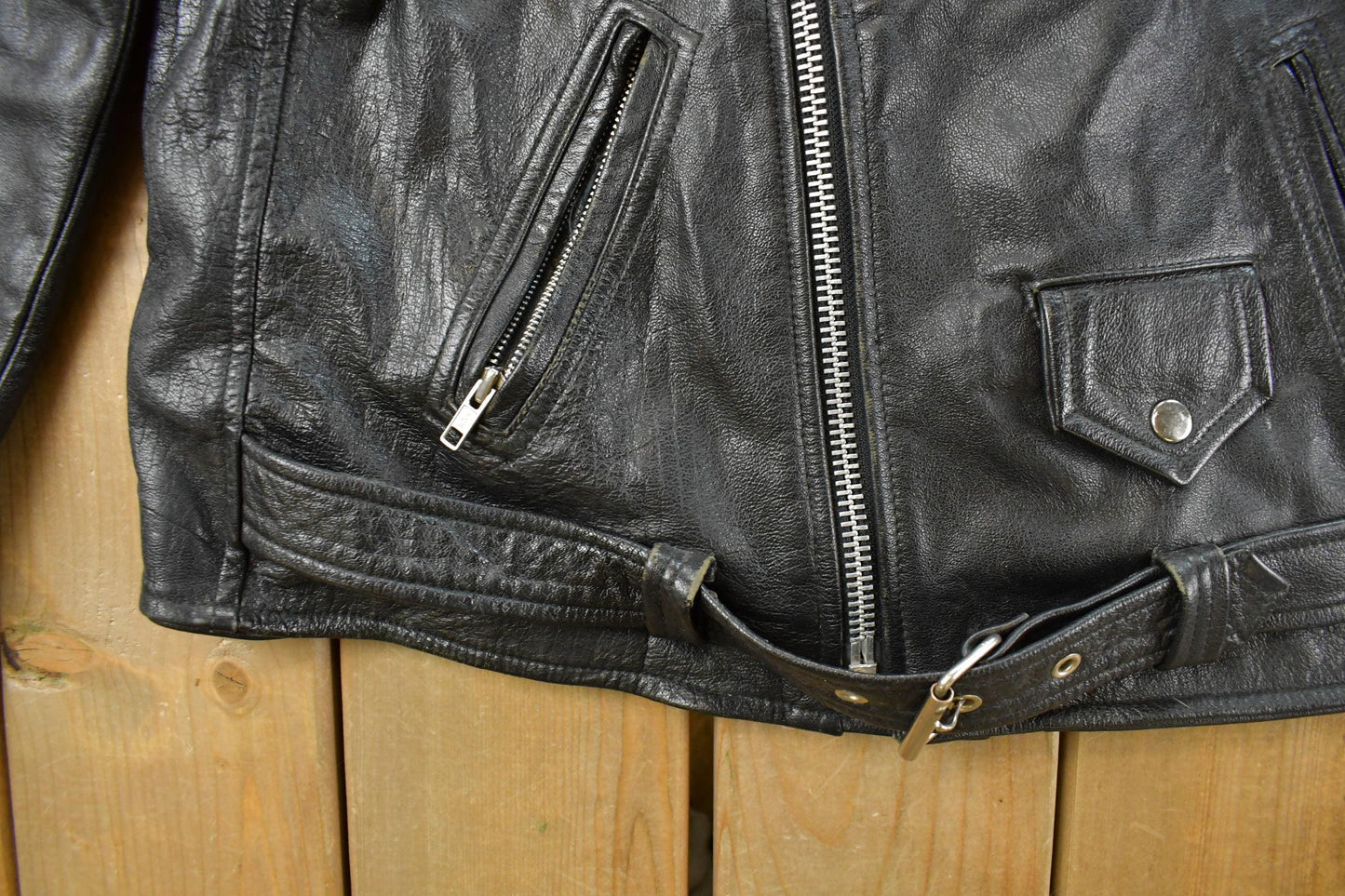 Vintage 1990s Biker Leather Jacket Men's Medium from propervintagecanada