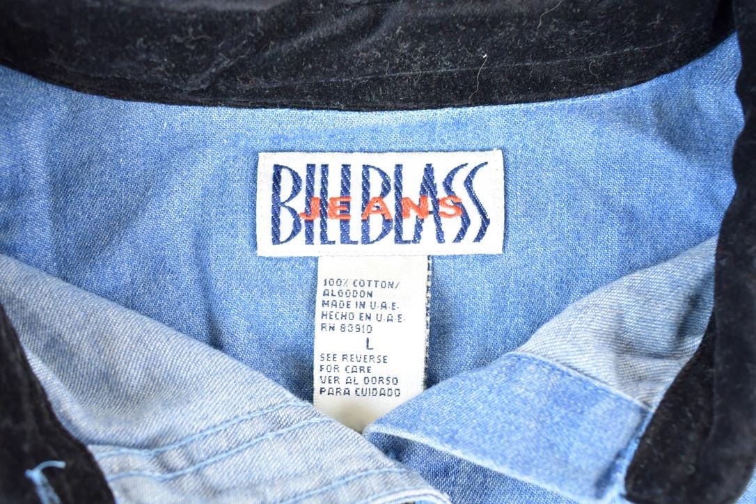 Vintage 1990s Bill Blass Velour Collar Denim Embroidered Floral Button Up Shirt Mens M from propervintagecanada