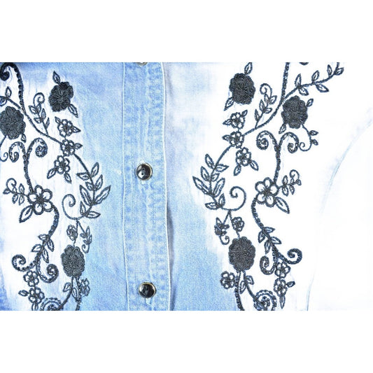 Vintage 1990s Bill Blass Velour Collar Denim Embroidered Floral Button Up Shirt Mens M from propervintagecanada