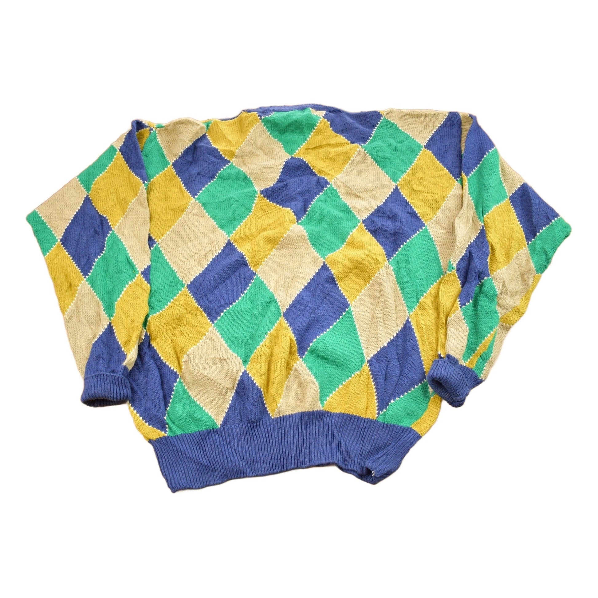 Vintage 1990s Bill Ditfort Argyle Knitted Crewneck Sweater Men's Small from propervintagecanada