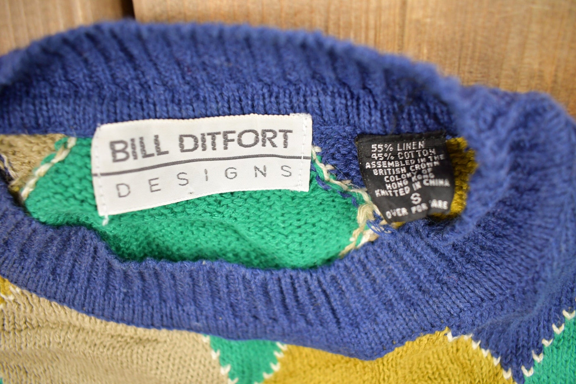 Vintage 1990s Bill Ditfort Argyle Knitted Crewneck Sweater Men's Small from propervintagecanada