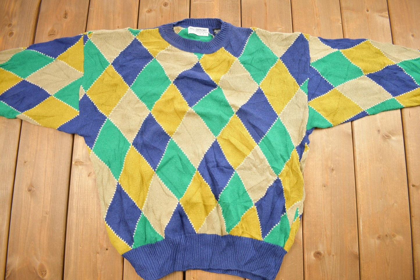 Vintage 1990s Bill Ditfort Argyle Knitted Crewneck Sweater Men's Small from propervintagecanada