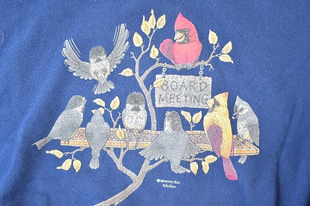 Vintage 1990s Bird Board Meeting Souvenir Crewneck Sweatshirt Made In USA Men's Large from propervintagecanada