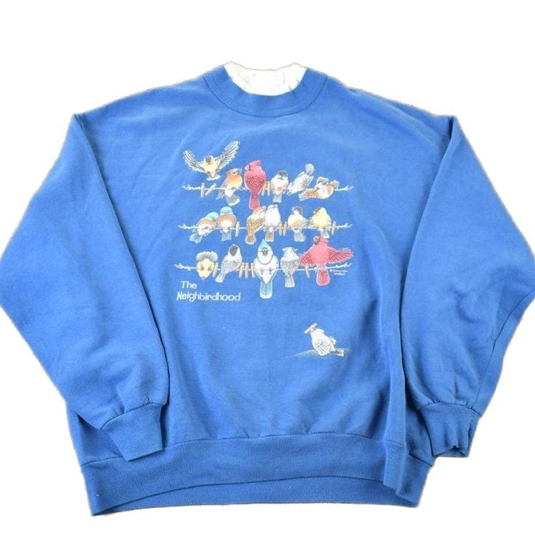 Vintage 1990s Bird Neighbourhood Double Collar Morning Sun Souvenir Crewneck Sweatshirt Made In USA Men's Large from propervintagecanada