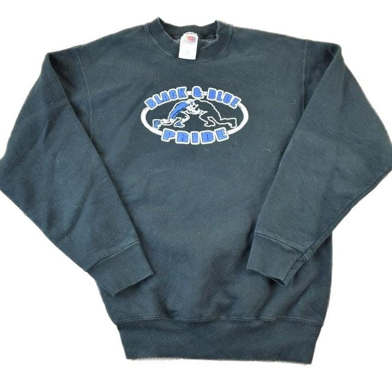 Vintage 1990s Black And Blue Pride Souvenir Football Crewneck Sweatshirt Made In USA Men's Medium from propervintagecanada