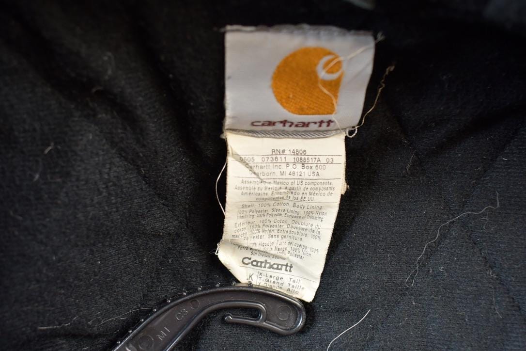 Vintage 1990s Black Carhartt Hooded Jacket Men's XL from propervintagecanada