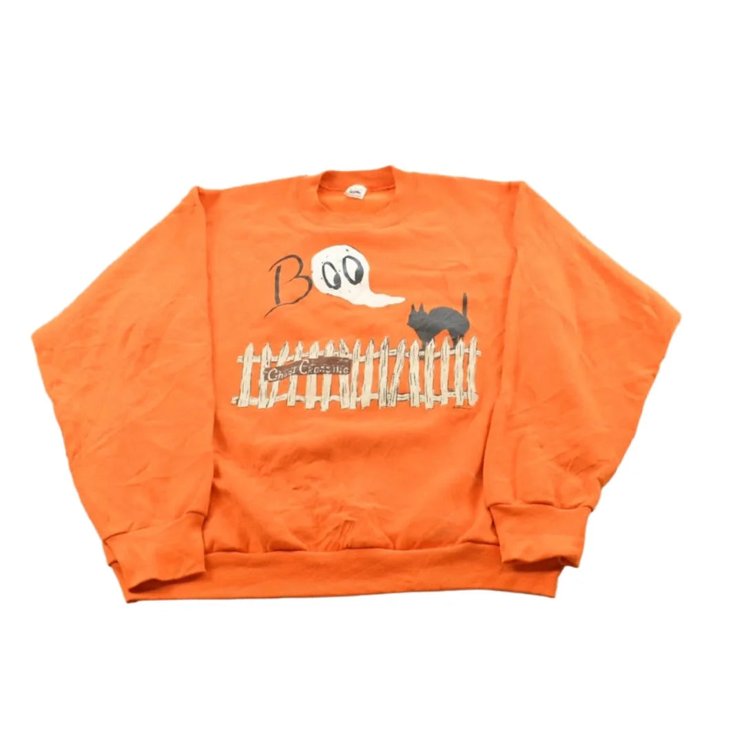 Vintage 1990s Black Cat Ghost Boo Halloween Souvenir Crewneck Sweatshirt Men's L / 90s Streetwear / Made in USA from propervintagecanada
