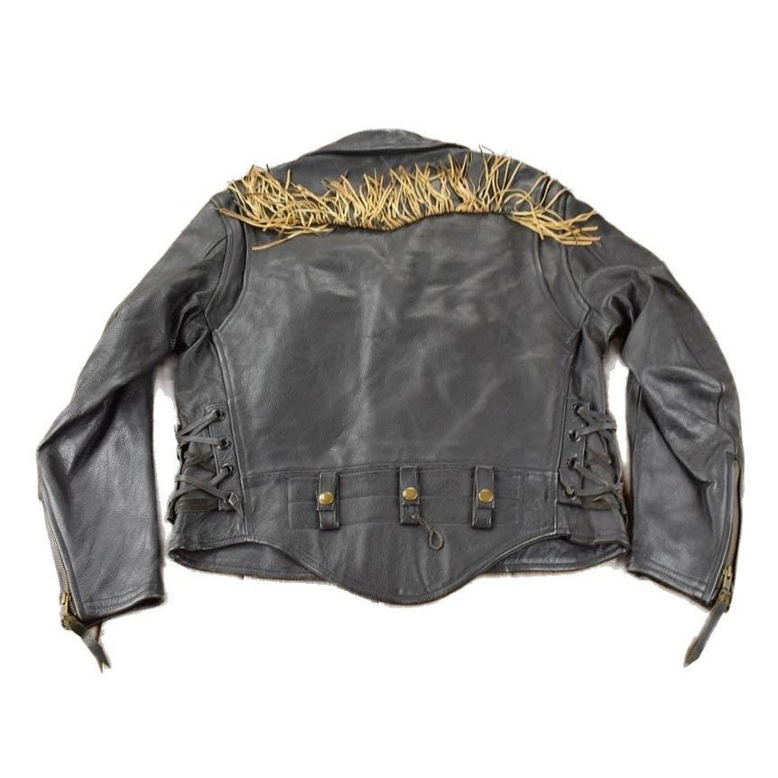 Vintage 1990s Black Leather Fringe Jacket Men's Large from propervintagecanada